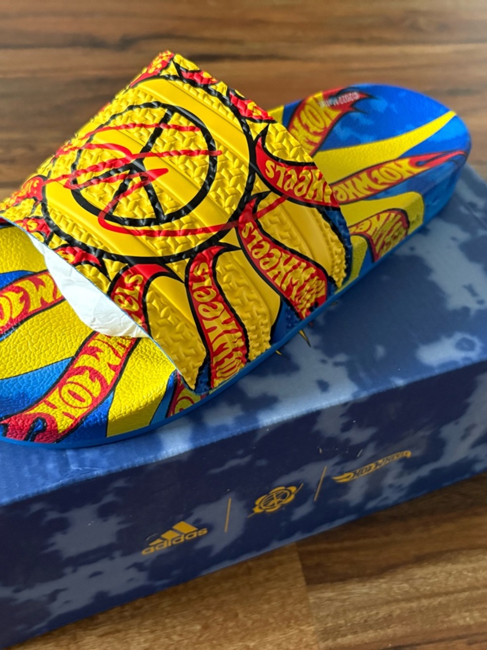 adidas Kids Yellow and Blue Hot Wheels Slide Sandals